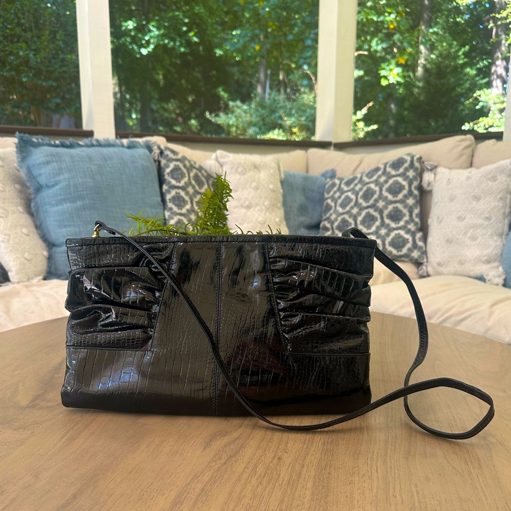 Vintage Brio! Black Patent Leather Faux Croc Embossed Purse